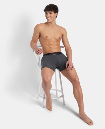 Super Combed Cotton Rib Solid Boxer Brief with Ultrasoft and Durable Waistband - Charcoal Melange