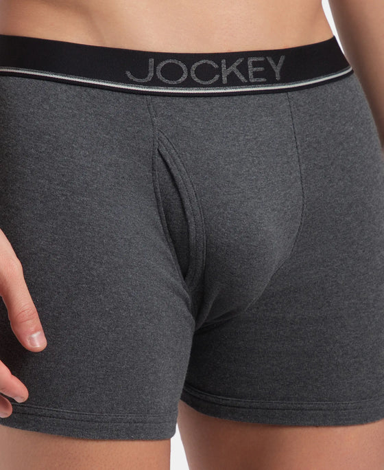 Super Combed Cotton Rib Solid Boxer Brief with Ultrasoft and Durable Waistband - Charcoal Melange