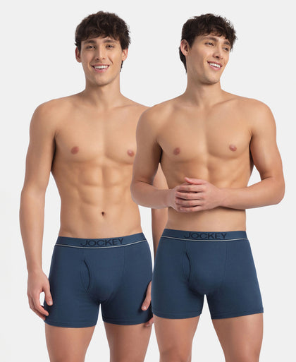 Super Combed Cotton Rib Solid Boxer Brief with Ultrasoft and Durable Waistband - Dark Denim (Pack of 2)