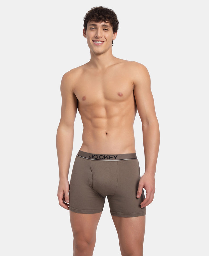 Super Combed Cotton Rib Solid Boxer Brief with Ultrasoft and Durable Waistband - Dark Khaki