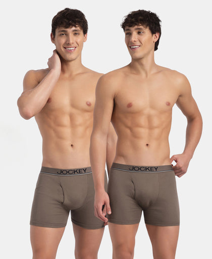 Super Combed Cotton Rib Solid Boxer Brief with Ultrasoft and Durable Waistband - Dark Khaki (Pack of 2)