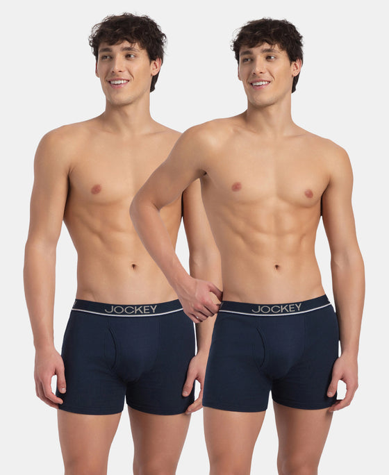Super Combed Cotton Rib Solid Boxer Brief with Ultrasoft and Durable Waistband - Deep Navy (Pack of 2)
