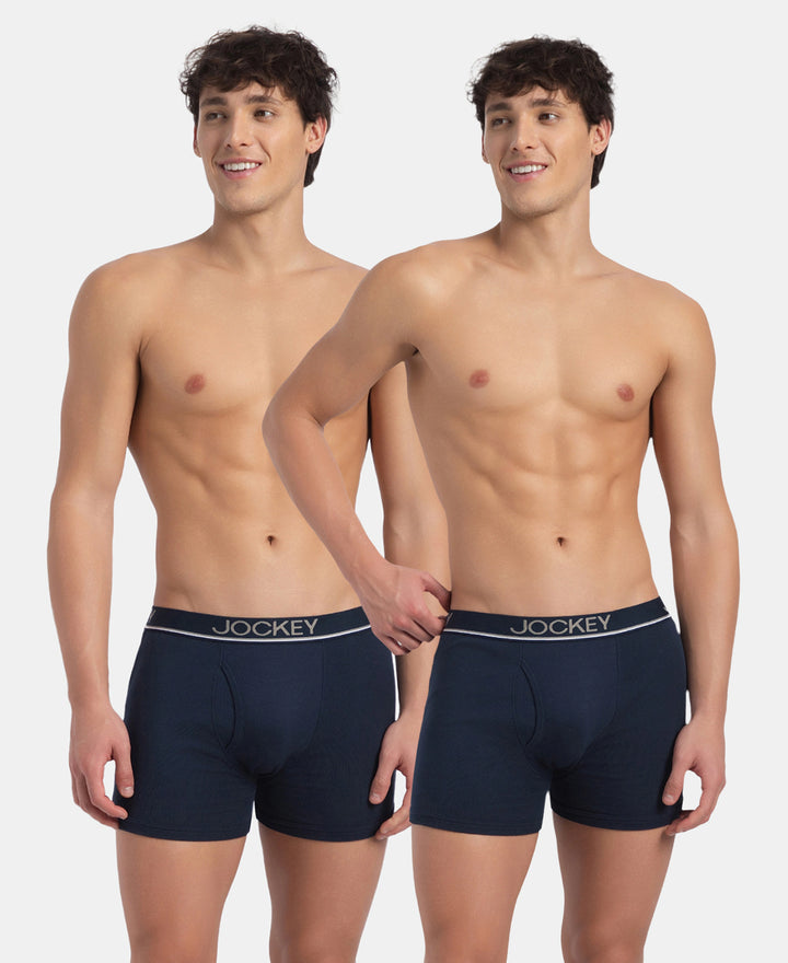 Super Combed Cotton Rib Solid Boxer Brief with Ultrasoft and Durable Waistband - Deep Navy (Pack of 2)