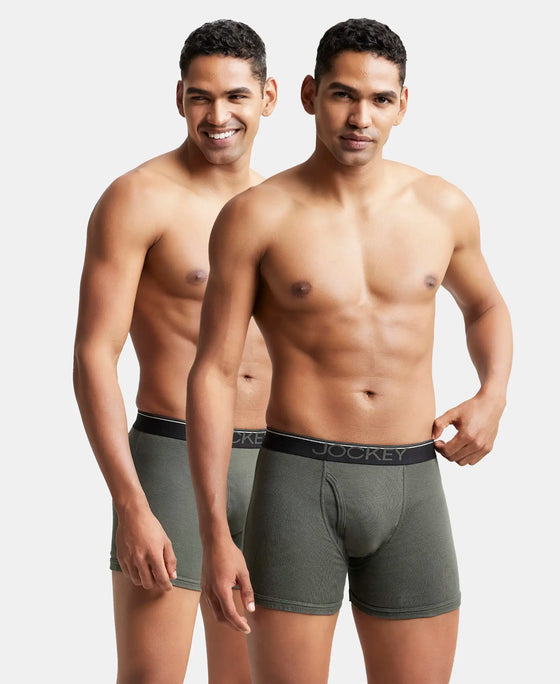 Super Combed Cotton Rib Solid Boxer Brief with Ultrasoft and Durable Waistband - Deep Olive (Pack of 2)