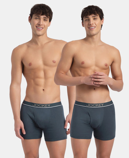Super Combed Cotton Rib Solid Boxer Brief with Ultrasoft and Durable Waistband - Deep Slate (Pack of 2)