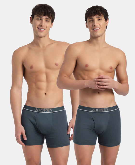 Super Combed Cotton Rib Solid Boxer Brief with Ultrasoft and Durable Waistband - Deep Slate (Pack of 2)