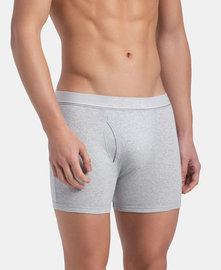 Super Combed Cotton Rib Solid Boxer Brief with Ultrasoft and Durable Waistband - Grey Melange, Port Royale & Dark Denim (Pack of 3)