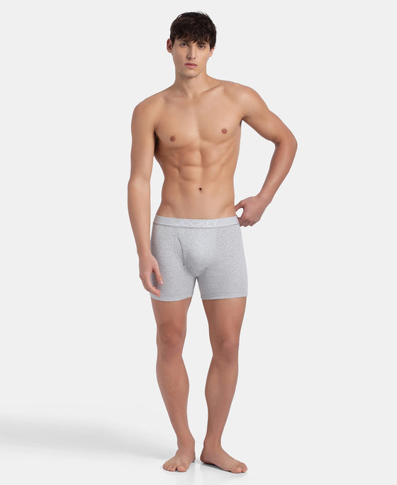 Super Combed Cotton Rib Solid Boxer Brief with Ultrasoft and Durable Waistband - Grey Melange, Port Royale & Dark Denim (Pack of 3)