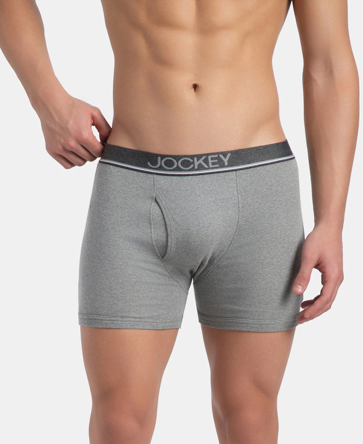 Super Combed Cotton Rib Solid Boxer Brief with Ultrasoft and Durable Waistband - Grey Melange (Pack of 2)