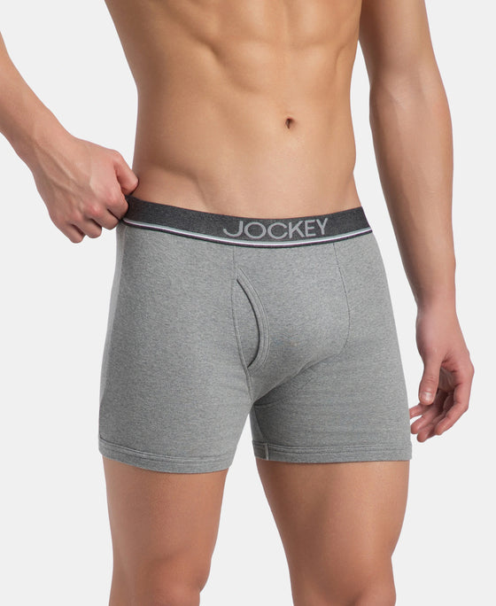 Super Combed Cotton Rib Solid Boxer Brief with Ultrasoft and Durable Waistband - Grey Melange
