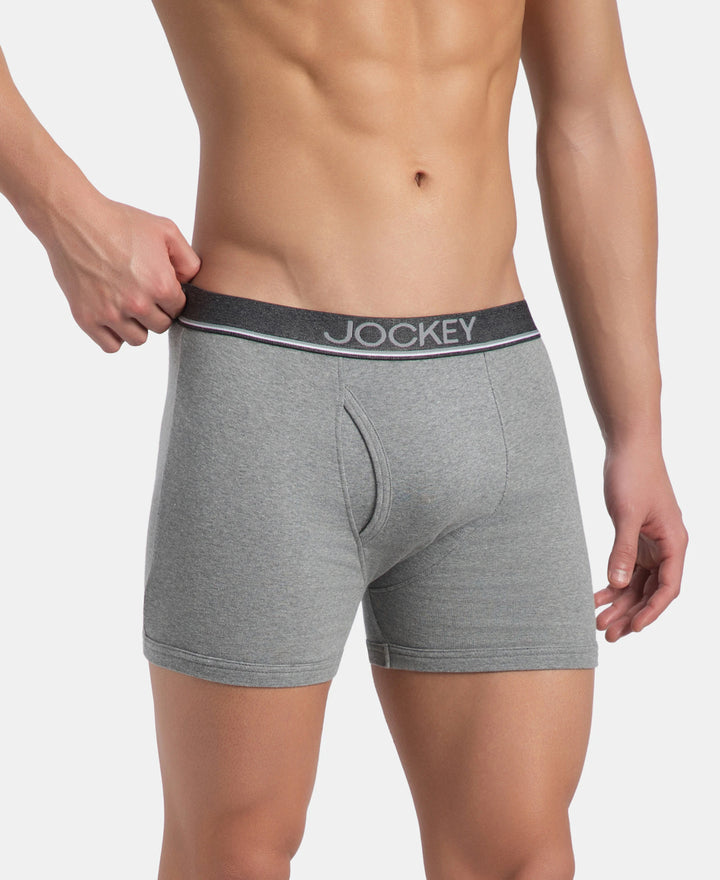 Super Combed Cotton Rib Solid Boxer Brief with Ultrasoft and Durable Waistband - Grey Melange (Pack of 2)