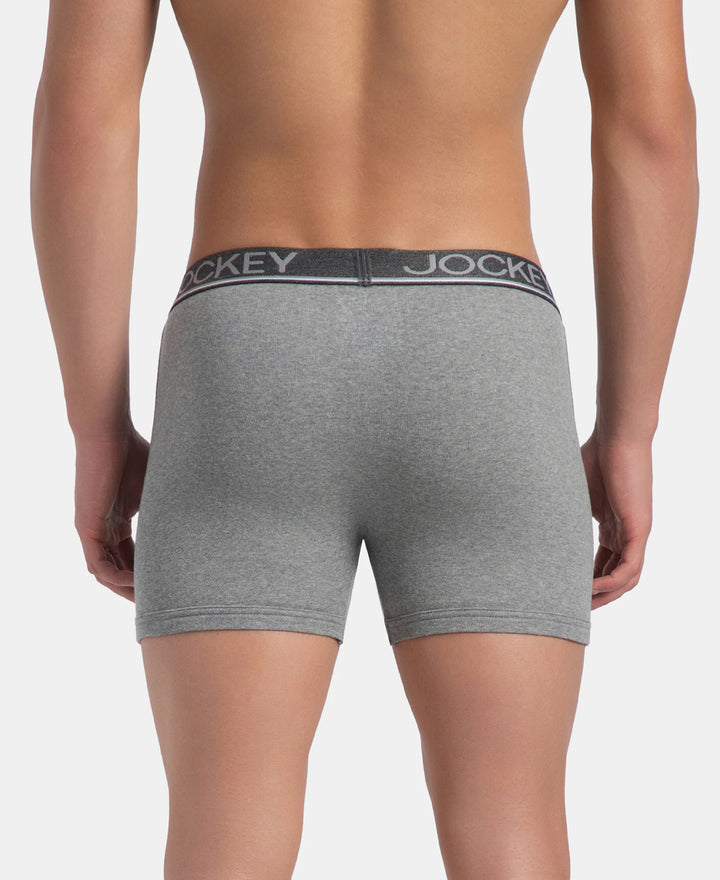 Super Combed Cotton Rib Solid Boxer Brief with Ultrasoft and Durable Waistband - Grey Melange (Pack of 2)