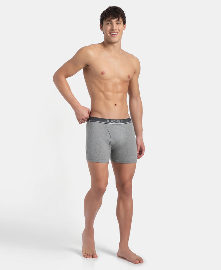 Super Combed Cotton Rib Solid Boxer Brief with Ultrasoft and Durable Waistband - Grey Melange (Pack of 2)