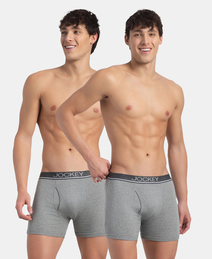 Super Combed Cotton Rib Solid Boxer Brief with Ultrasoft and Durable Waistband - Grey Melange (Pack of 2)