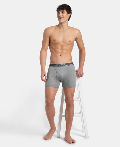 Super Combed Cotton Rib Solid Boxer Brief with Ultrasoft and Durable Waistband - Grey Melange