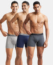 Super Combed Cotton Rib Solid Boxer Brief with Ultrasoft and Durable Waistband - Navy/Charcoal Melange/Grey Melange (Pack of 3)