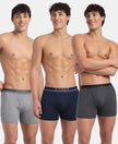 Super Combed Cotton Rib Solid Boxer Brief with Ultrasoft and Durable Waistband - Navy/Charcoal Melange/Grey Melange (Pack of 3)