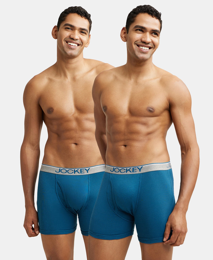 Super Combed Cotton Rib Solid Boxer Brief with Ultrasoft and Durable Waistband - Seaport Teal (Pack of 2)