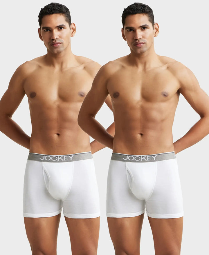 Super Combed Cotton Rib Solid Boxer Brief with Ultrasoft and Durable Waistband - White (Pack of 2)