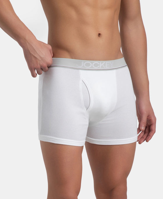 Super Combed Cotton Rib Solid Boxer Brief with Ultrasoft and Durable Waistband - White (Pack of 2)