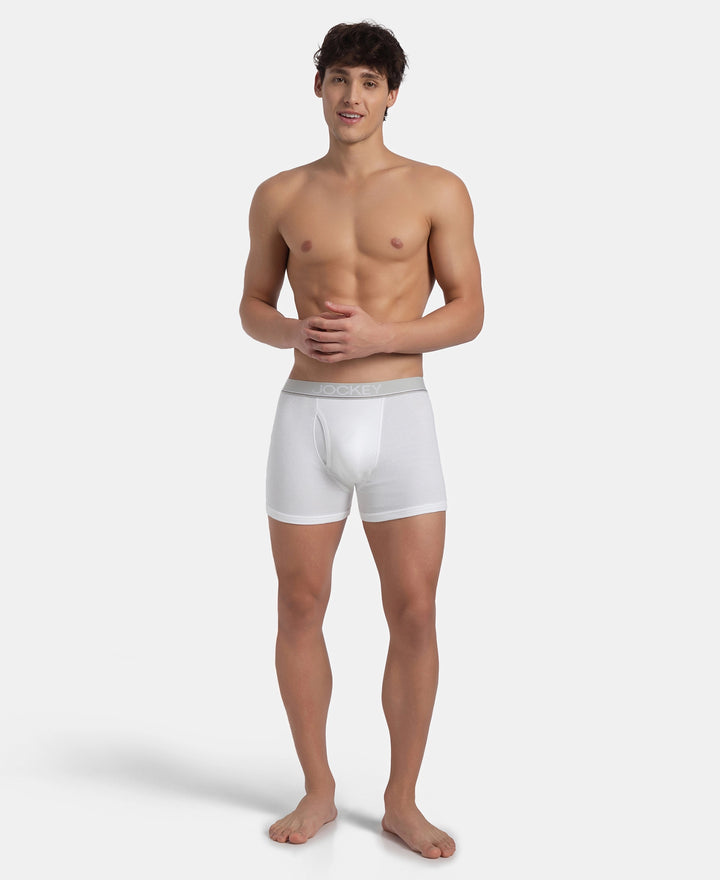 Super Combed Cotton Rib Solid Boxer Brief with Ultrasoft and Durable Waistband - White (Pack of 2)