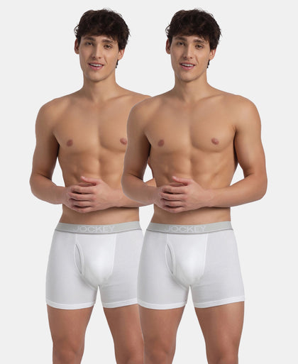 Super Combed Cotton Rib Solid Boxer Brief with Ultrasoft and Durable Waistband - White (Pack of 2)