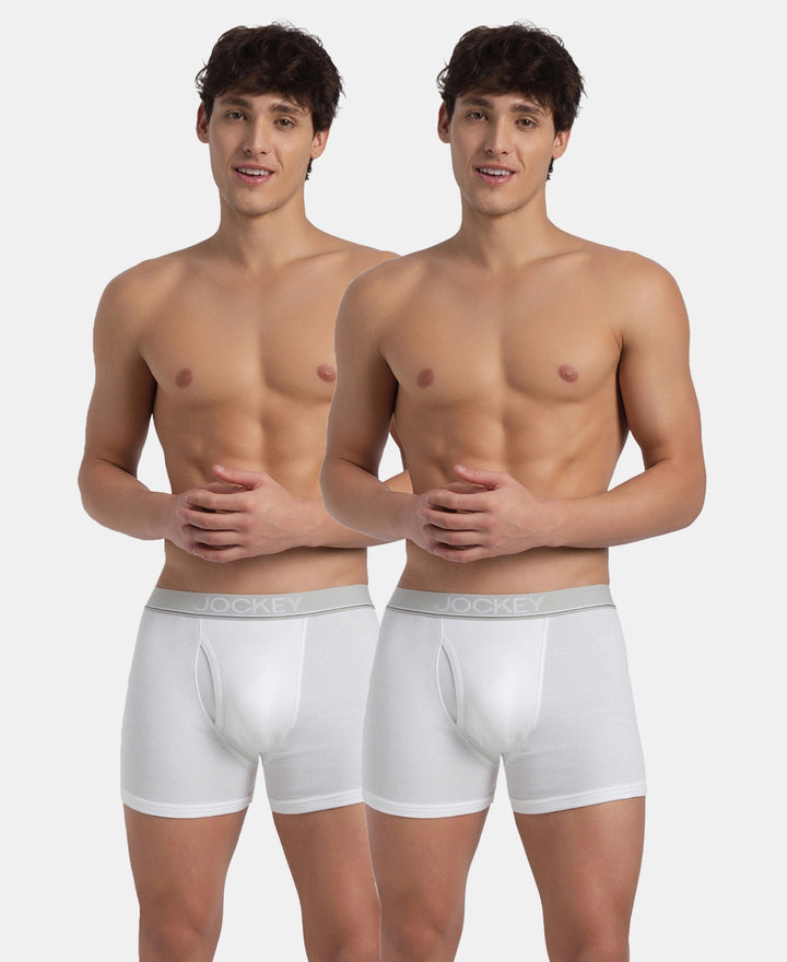 Super Combed Cotton Rib Solid Boxer Brief with Ultrasoft and Durable Waistband - White (Pack of 2)