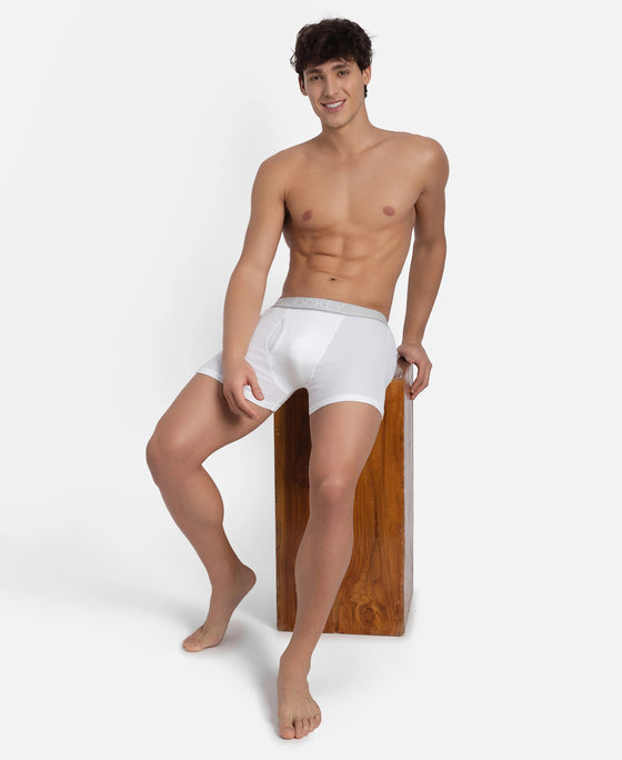 Super Combed Cotton Rib Solid Boxer Brief with Ultrasoft and Durable Waistband - White (Pack of 2)