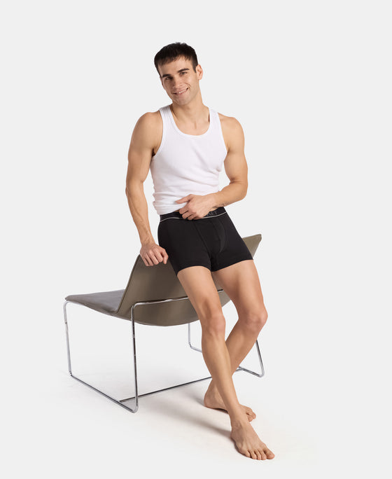 Super Combed Cotton Rib Solid Trunk with Ultrasoft Waistband - Black (Pack of 2)
