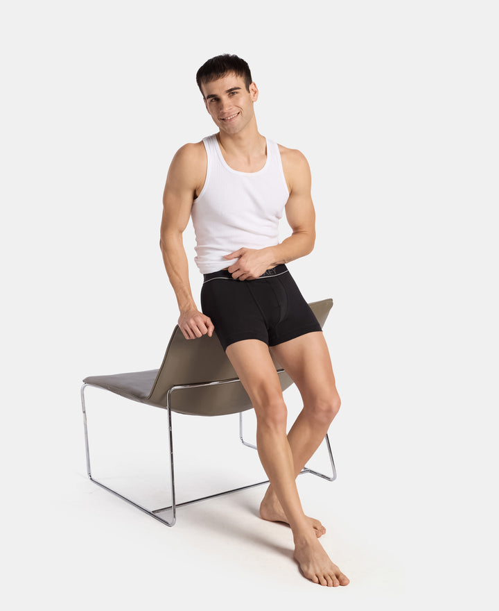 Super Combed Cotton Rib Solid Trunk with Ultrasoft Waistband - Black (Pack of 2)