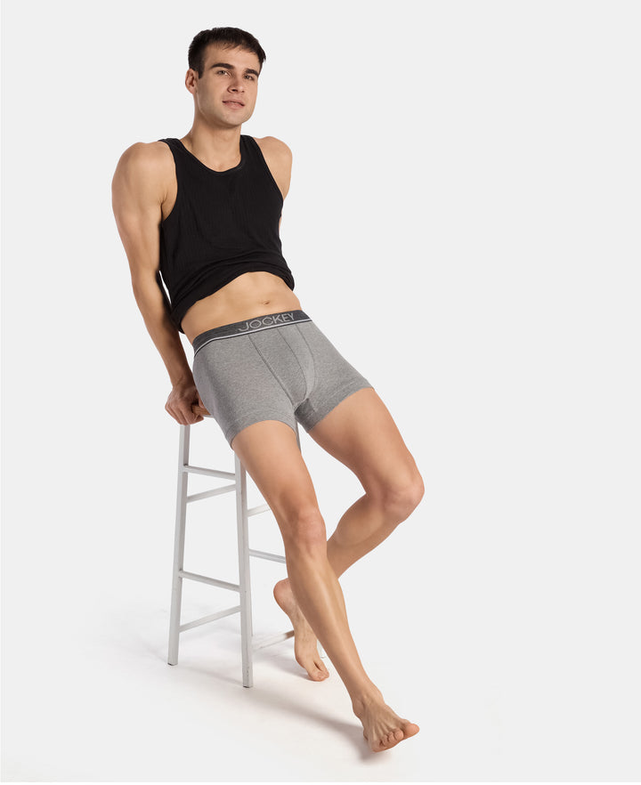 Super Combed Cotton Rib Solid Trunk with Ultrasoft Waistband - Grey Melange (Pack of 2)