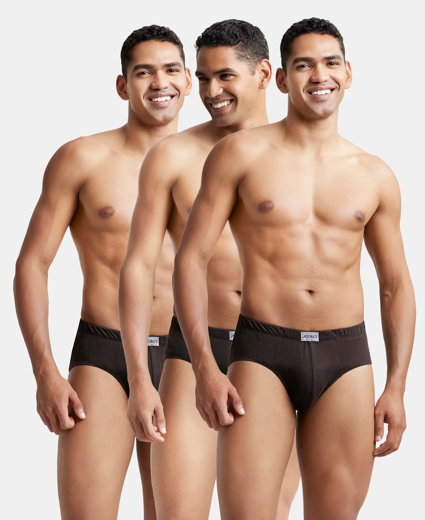 Super Combed Cotton Solid Brief with Ultrasoft Concealed Waistband - Brown (Pack of 3)