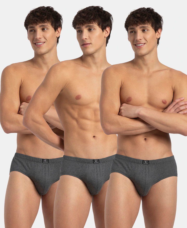 Super Combed Cotton Solid Brief with Ultrasoft Concealed Waistband - Charcoal Melange (Pack of 3)
