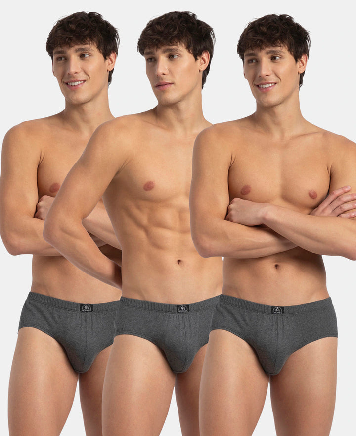 Super Combed Cotton Solid Brief with Ultrasoft Concealed Waistband - Charcoal Melange (Pack of 3)