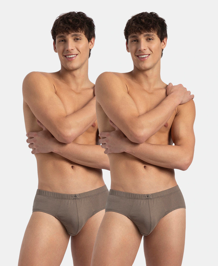 Super Combed Cotton Solid Brief with Ultrasoft Concealed Waistband - Dark Khaki (Pack of 2)