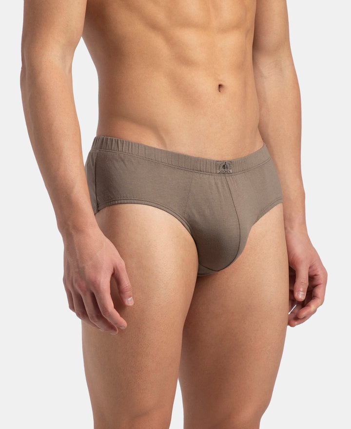 Super Combed Cotton Solid Brief with Ultrasoft Concealed Waistband - Dark Khaki (Pack of 3)