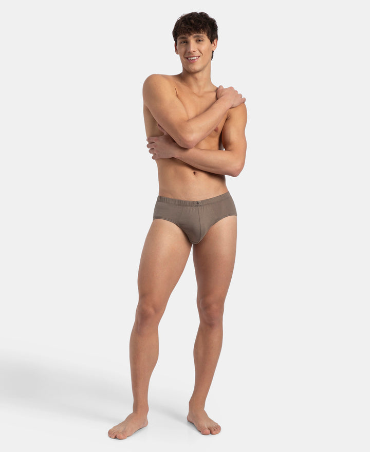 Super Combed Cotton Solid Brief with Ultrasoft Concealed Waistband - Dark Khaki (Pack of 3)