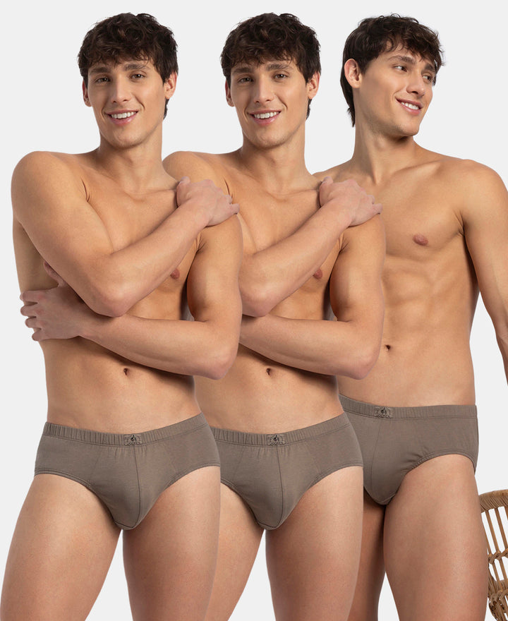 Super Combed Cotton Solid Brief with Ultrasoft Concealed Waistband - Dark Khaki (Pack of 3)