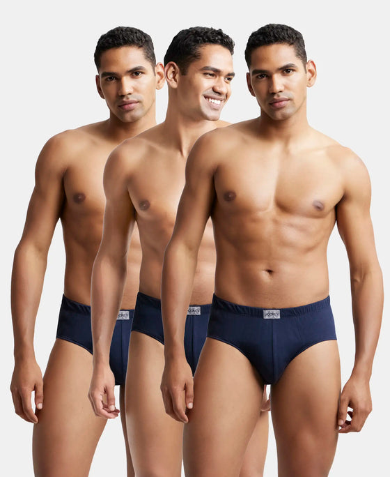 Super Combed Cotton Solid Brief with Ultrasoft Concealed Waistband - Deep Navy (Pack of 3)