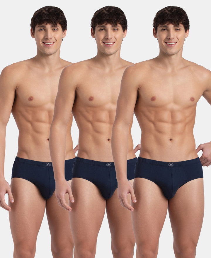 Super Combed Cotton Solid Brief with Ultrasoft Concealed Waistband - Deep Navy (Pack of 3)