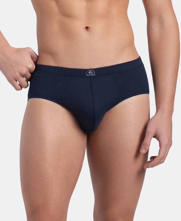 Super Combed Cotton Solid Brief with Ultrasoft Concealed Waistband - Deep Navy (Pack of 3)