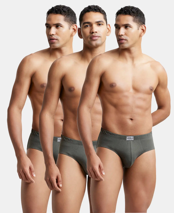 Super Combed Cotton Solid Brief with Ultrasoft Concealed Waistband - Deep Olive (Pack of 3)