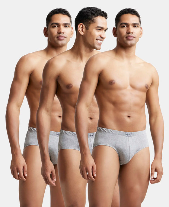 Super Combed Cotton Solid Brief with Ultrasoft Concealed Waistband - Grey Melange (Pack of 3)