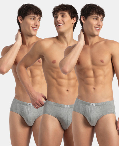 Super Combed Cotton Solid Brief with Ultrasoft Concealed Waistband - Grey Melange (Pack of 3)