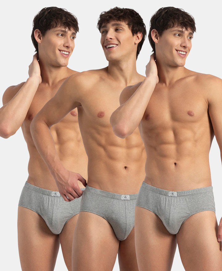 Super Combed Cotton Solid Brief with Ultrasoft Concealed Waistband - Grey Melange (Pack of 3)