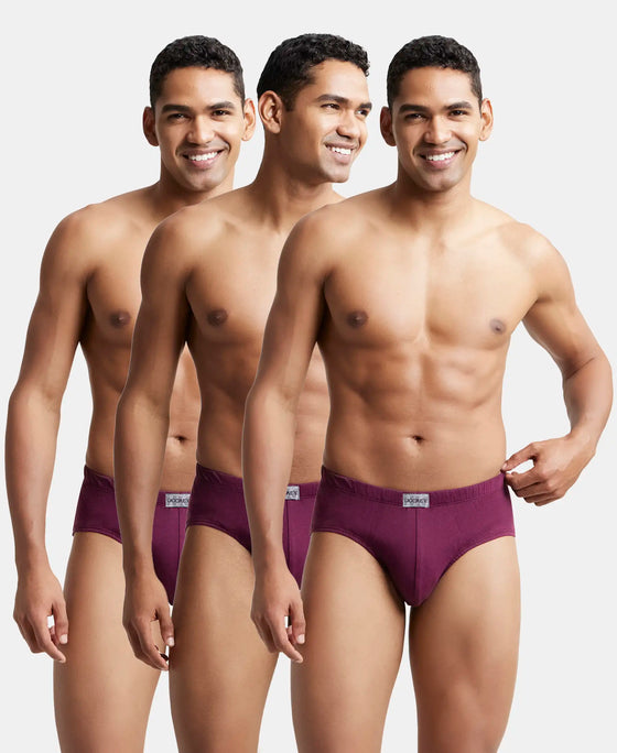 Super Combed Cotton Solid Brief with Ultrasoft Concealed Waistband - Wine Tasting (Pack of 3)