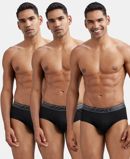 Super Combed Cotton Solid Brief with Ultrasoft Waistband - Black (Pack of 3)