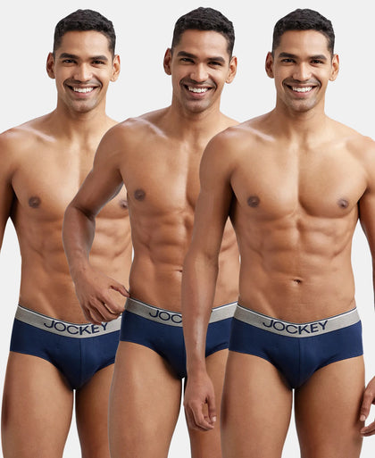 Super Combed Cotton Solid Brief with Ultrasoft Waistband - Navy (Pack of 3)