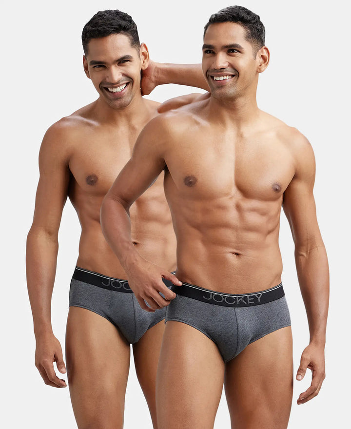 Super Combed Cotton Solid Brief with Ultrasoft Waistband - Charcoal Melange (Pack of 2)