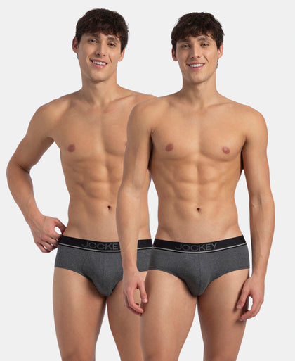 Super Combed Cotton Solid Brief with Ultrasoft Waistband - Charcoal Melange (Pack of 2)